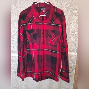 Kenneth Cole Reaction Plaid Pearl Snap Longsleeve, XL Red Black